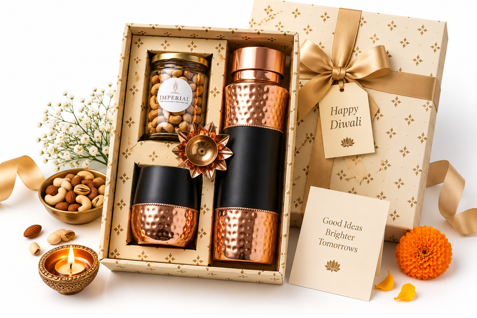 Premium Diwali men's gift box with coffee tumbler gourmet treats and fragrance